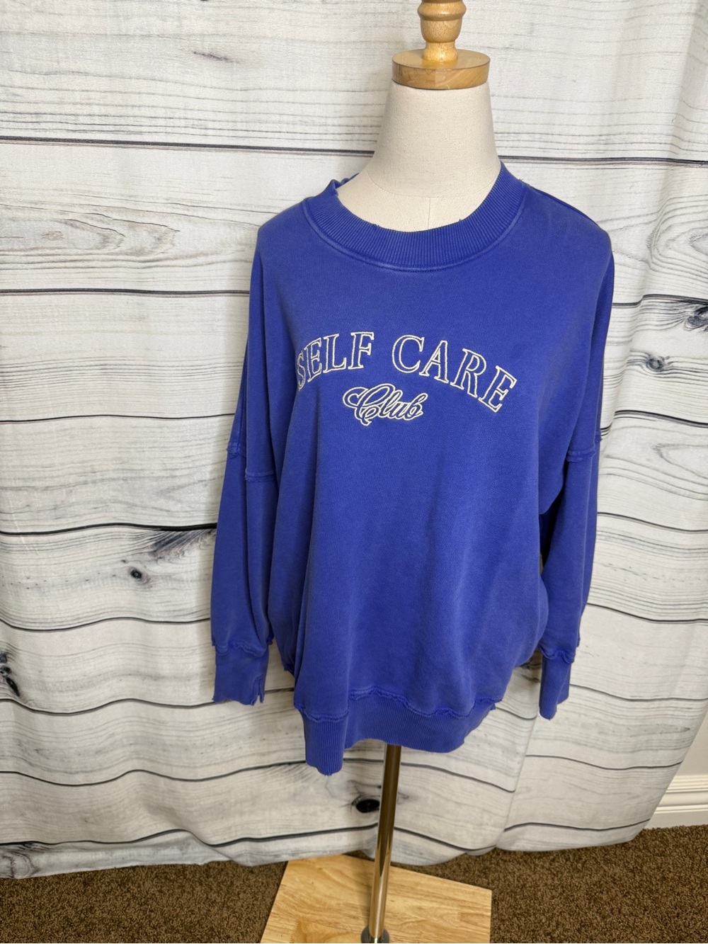 aerie Royal Blue 'Self Care Club' Oversized Crewneck Sweatshirt